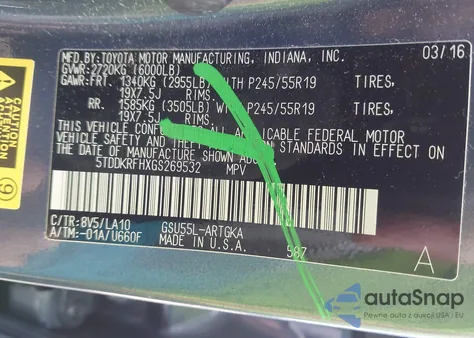 2016 Toyota Highlander Limited V6 z USA, uszkodzony, nr VIN 5TDDKRFHXGS269532